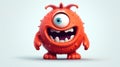 Cute Furry fluffy Orange Monster, cartoon 3d, alien monster illustration, on Royalty Free Stock Photo