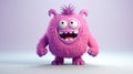 Cute Furry fluffy Pink Monster, cartoon 3d, alien monster illustration, on white