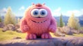 Cute Furry fluffy pink Monster, cartoon 3d, alien monster illustration, on Royalty Free Stock Photo