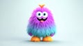 Cute Furry fluffy rainbow monster, cartoon 3d, alien monster illustration, on Royalty Free Stock Photo