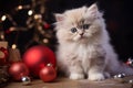 Cute furry kitten - Christmas Xmas season - Seasonal decoration - White fur and blue eyes Royalty Free Stock Photo