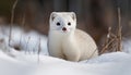 A cute furry kitten walking in the snowy winter forest generated by AI Royalty Free Stock Photo