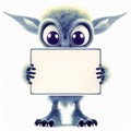 Cute furry little alien holding a blank sign Royalty Free Stock Photo