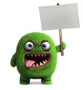 Cute furry monster holding placard Royalty Free Stock Photo