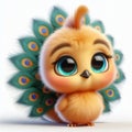 Cute furry peacok 3D character on white background Royalty Free Stock Photo