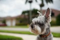 cute and furry schnauzer looking off camera in a stoic manner