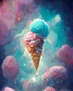 Cute galaxy ice cream. Galaxy summer concept. Ai digital art illustration