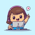 Cute Gamer Girl Playing Computer Cartoon Vector Icon Illustration.