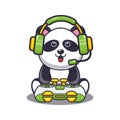 Cute gaming panda cartoon mascot illustration