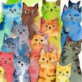 Cute Gang of Watercolor Street Cats