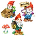 Cute Garden Gnomes isolated on white background. Royalty Free Stock Photo