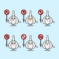 Cute Garlic cartoon character holding traffic sign