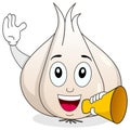 Cute Garlic Character Holding Megaphone