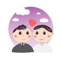 Cute gay couple cartoon wedding character design,sweet and romantic concept,.