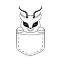 Cute gazelle sitting in pocket. Animal face in Scandinavian style for kids t-shirts, wear, nursery decoration, greeting cards,