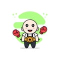 Cute geek boy character with boxing gloves and champion belt Royalty Free Stock Photo