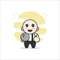 Cute geek boy character holding a bowling ball Royalty Free Stock Photo