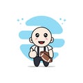 Cute geek boy character holding a rugby ball Royalty Free Stock Photo