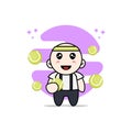 Cute geek boy character holding a tennis ball Royalty Free Stock Photo