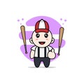Cute geek boy character wearing baseball costume Royalty Free Stock Photo