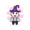 Cute geek boy character wearing witch hat Royalty Free Stock Photo