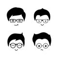 Cute geek boys vector icons of set