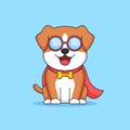 Cute geek dog wearing super hero cloak animal mascot cartoon vector illustration Royalty Free Stock Photo