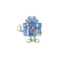 Cute geek gamer blue gift box cartoon character style