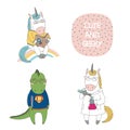 Cute geeky dragons, unicorns