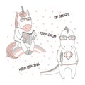 Cute geeky dragons, unicorns