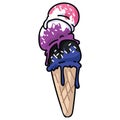 Cute gender fluid ice cream cone cartoon illustration motif set. LGBTQ gender sweet treat elements for pride blog. Trans