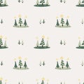 Cute gender neutral christmas tree seamless vector pattern. Conifer pine tree home decor cartoon holiday woodland