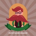 Cute gentleman hipster cartoon charactor badge logo. Long mustache man emblem