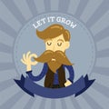 Cute gentleman hipster cartoon charactor badge logo. Long mustache man emblem Royalty Free Stock Photo