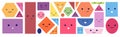 Cute geometric faces. Isolated polygon face with eyes and emotions. Circle shape characters. Funny cartoon abstract kids