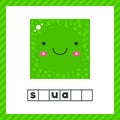 Cute geometric figures for kids. Green shape square isolated on white background with funny face. Educational logic