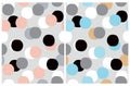 Cute Geometric Seamless Vector Patterns with Colorful Dots. Royalty Free Stock Photo