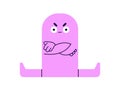 Cute geometric shape with funny frowned angry face expression. Funny amusing childish character sitting on twine with