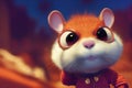 Cute gerbil with big eyes in cartoon style clothing