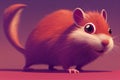 Cute gerbil in cartoon style with big eyes on purple background