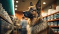 Cute German Shepherd puppy sitting in pet store generated by AI