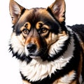 cute german shepperd with brown and black fur is isolated on a white background.