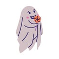 Cute Ghost Character as Flying Poltergeist Creature with Candy Vector Illustration