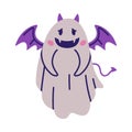 Cute Ghost Character as Flying Poltergeist Creature with Horns and Devil Wings Vector Illustration