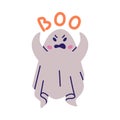 Cute Ghost Character as Flying Poltergeist Creature Say Boo Vector Illustration