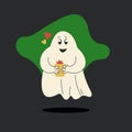 Cute ghost floating in the air. Isolated fashion vector illustration. The ghost is doing his household chores.