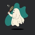 Cute ghost floating in the air. Isolated fashion vector illustration. The ghost is doing his household chores. Royalty Free Stock Photo