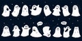 Cute ghost. Halloween baby characters, boo expression, phantom kid friendly spooky. Funny white phantoms with different