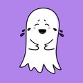 Cute ghost. Halloween ghost character laughs to tears. Spooky expression creature. Sticker emoticon with launghter