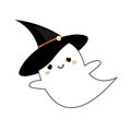 Cute ghost in kawaii style in Halloween hat. Vector icon Royalty Free Stock Photo